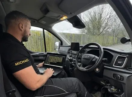 Michael working from the Cut & Code van near Selby